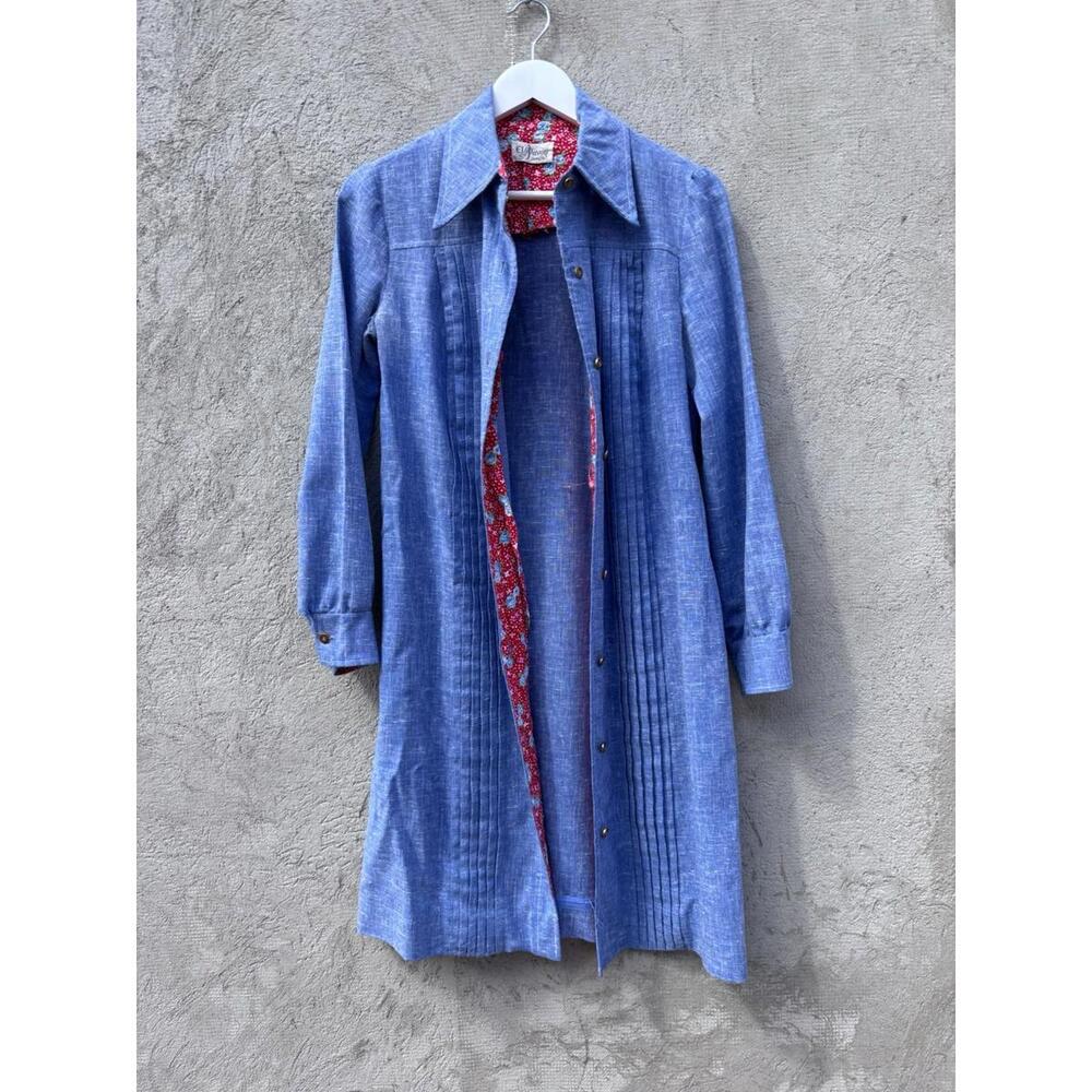 Vintage 1960s El Pavon Santa Fe Linen Shirt Dress Medium 60s Floral Pleated